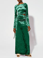 Modern Cutout Shirred Diamond Velvet Maxi Dress